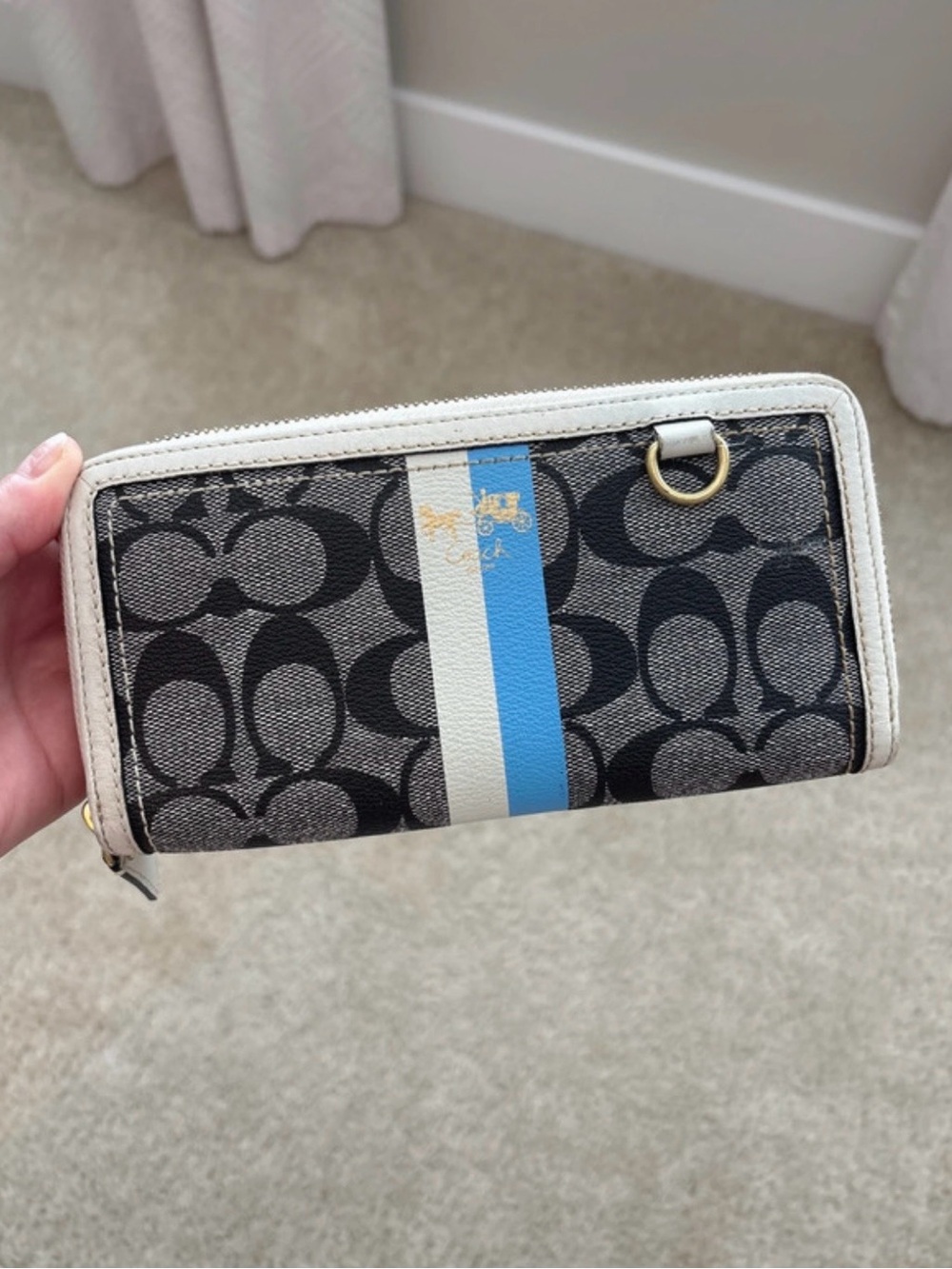 Coach Heritage signature stripe zip-around wallet